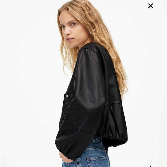 Madewell Black Cropped Leather Bomber Jacket - Picture 3 of 8